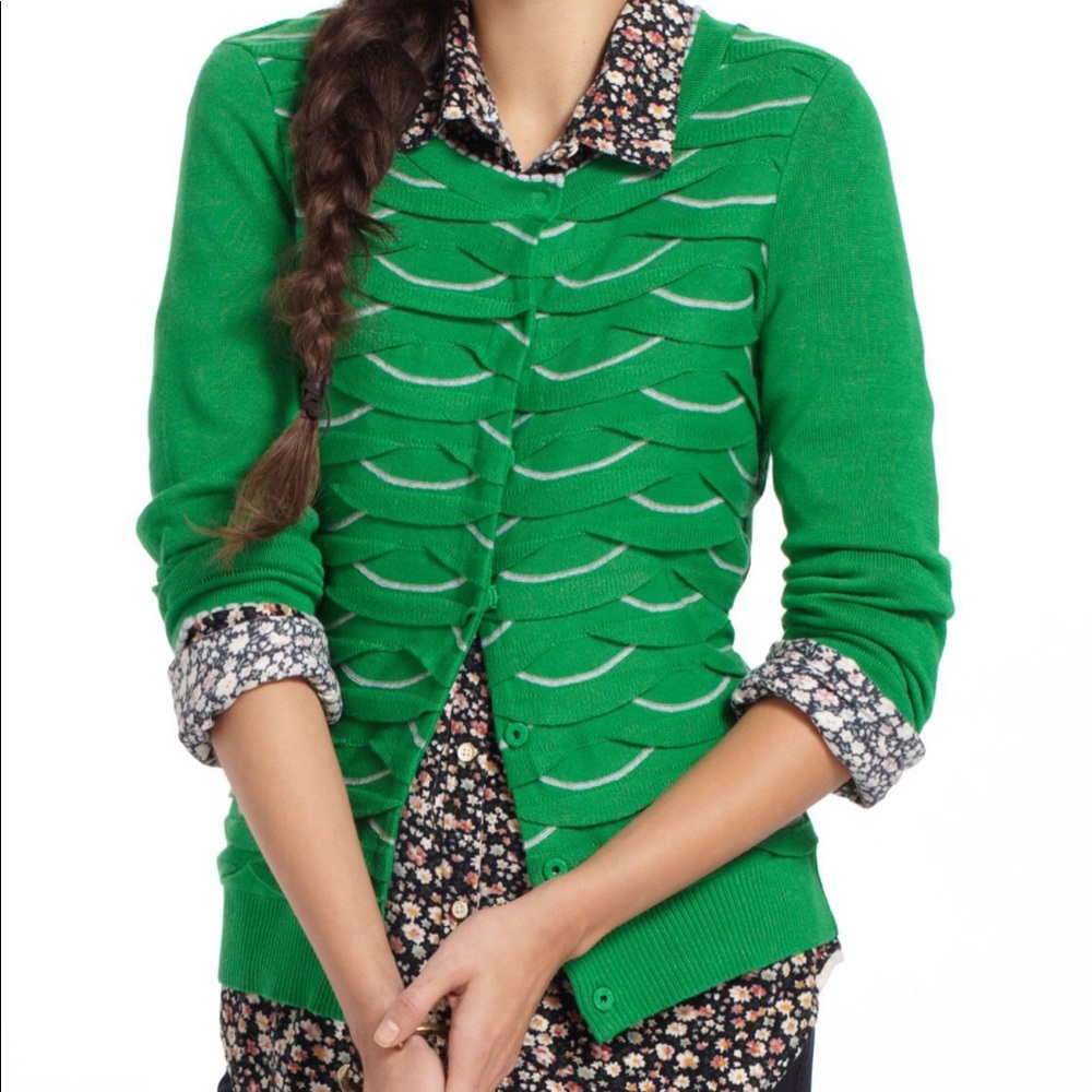 Anthropologie Winter Waves Cardigan, Green, Size Small